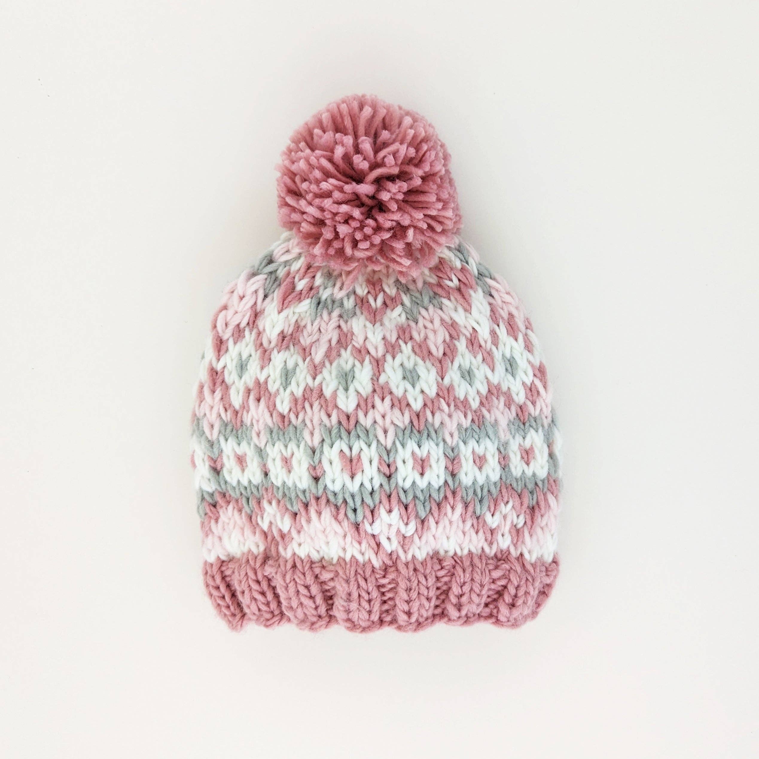 Fairisle Beanie Hat: Rosy