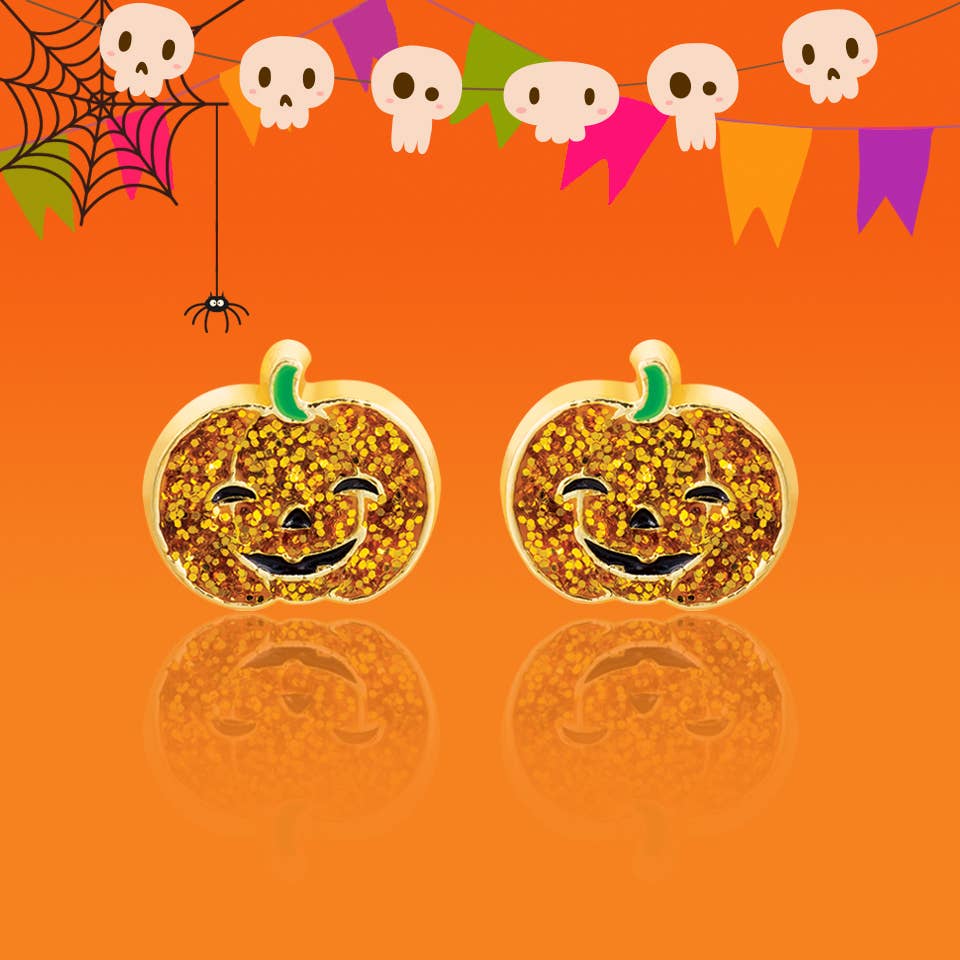 Halloween Glitter Pumpkin Stud Earrings