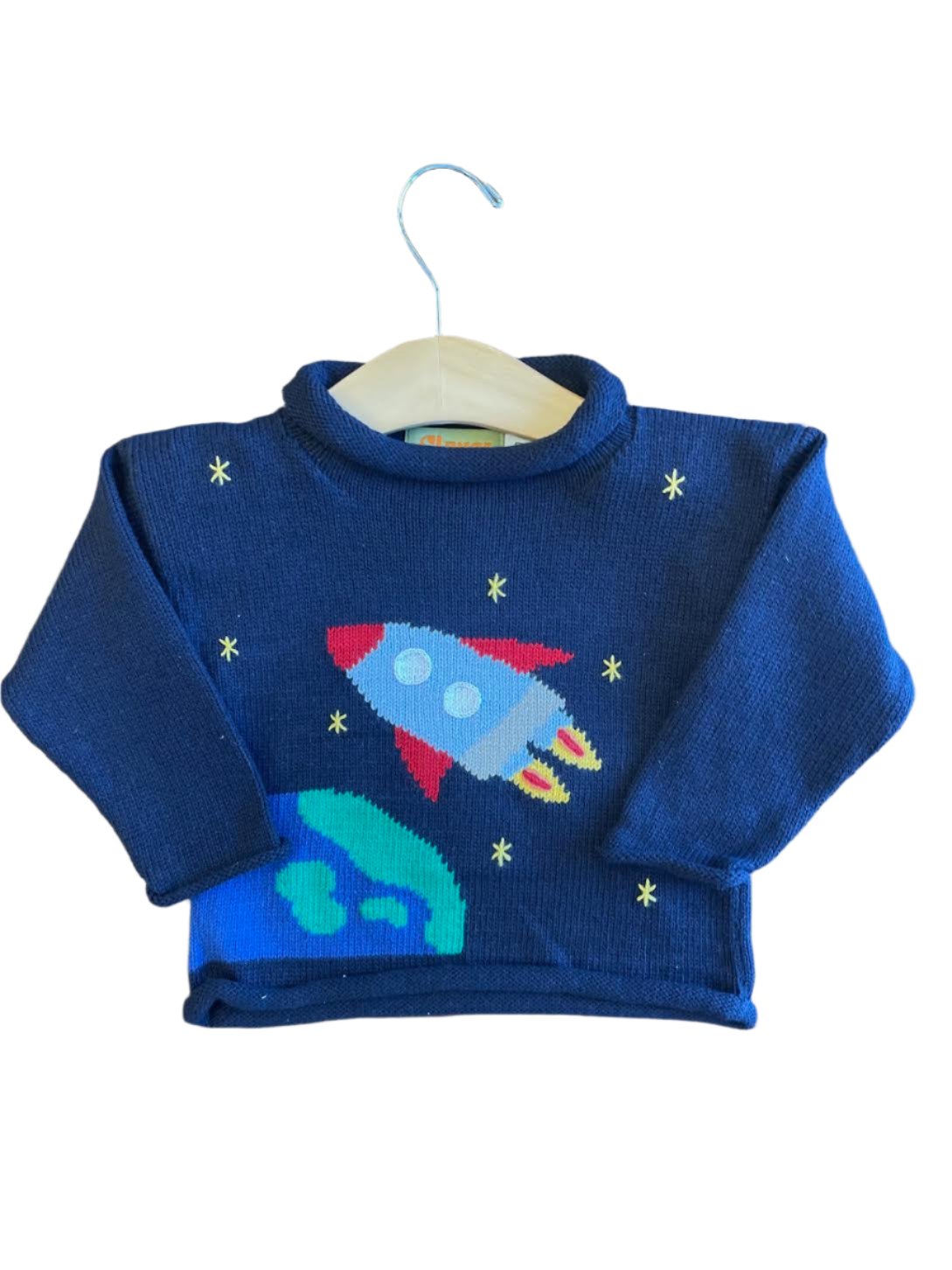 Roll Neck Sweater: Twilight with Rocketship