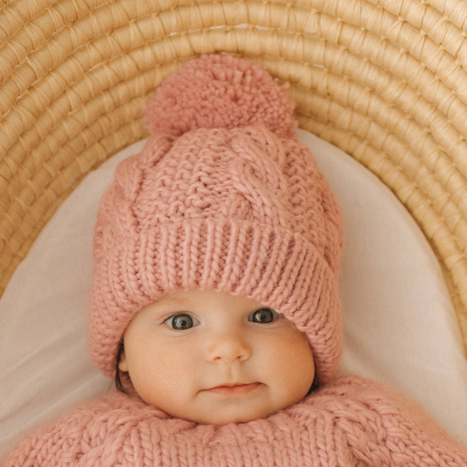 Huggalugs Cable Beanie Hat: Rosy Pink