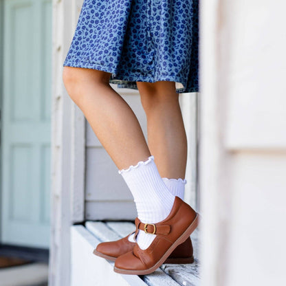 Ribbed Lettuce Trim Midi Socks: White