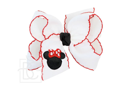 4.5&quot; Crochet Edge Grosgrain Hairbow on Clip: Embroidered Mouse