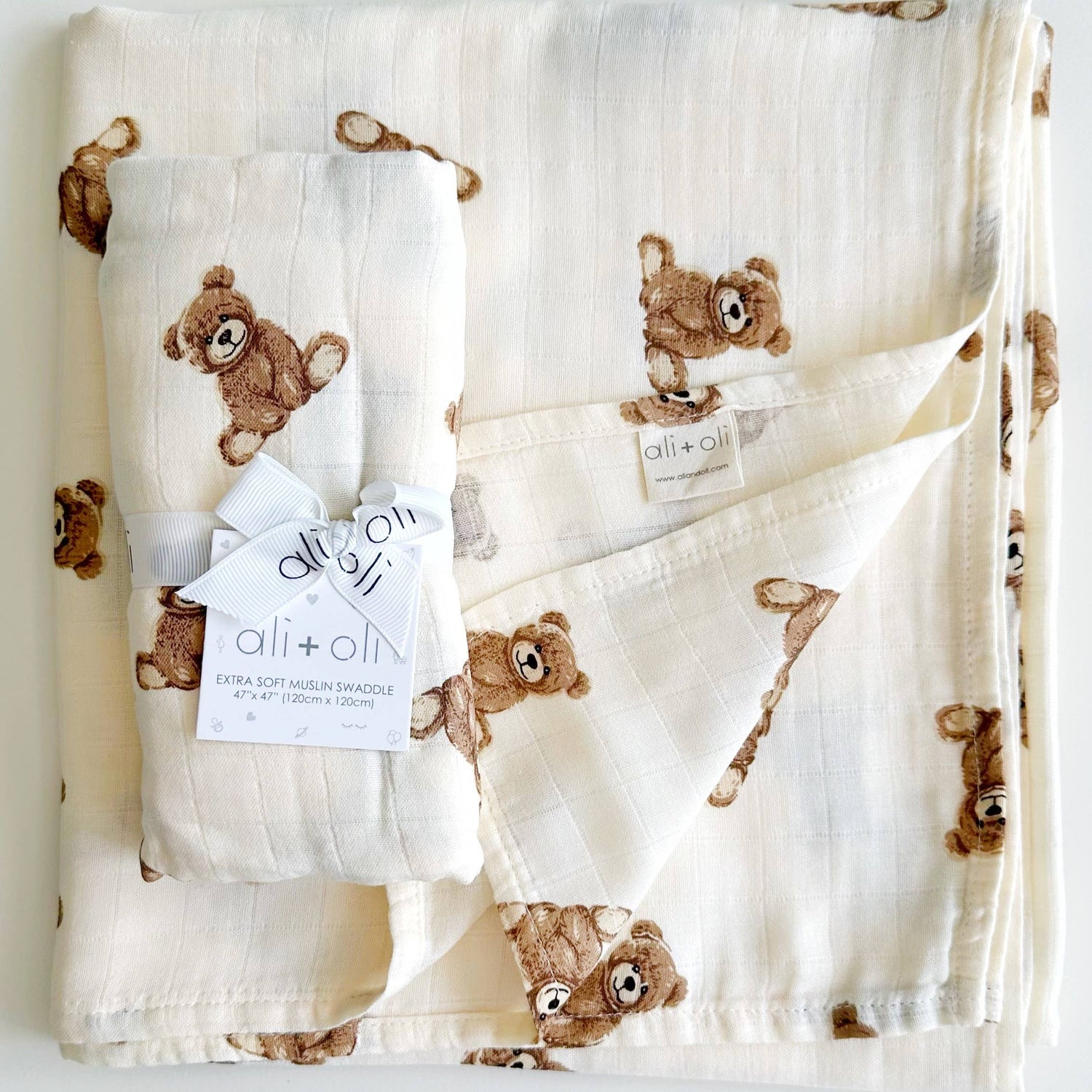 Muslin Swaddle Blanket: Teddy Bear Print