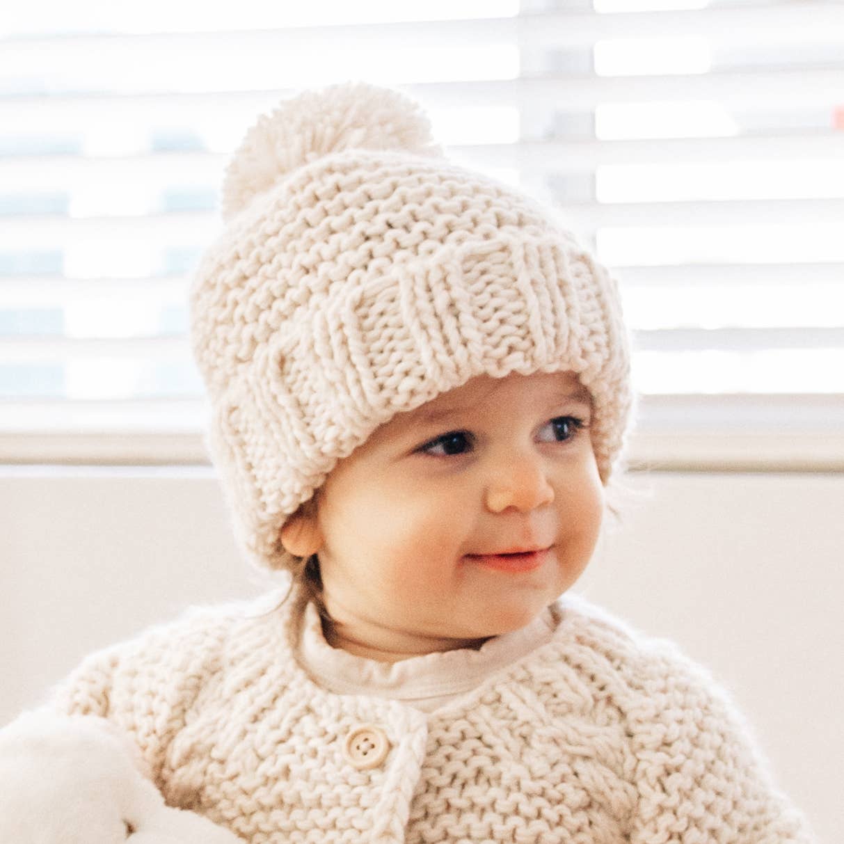 Huggalugs Garter Stitch Beanie: Natural