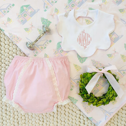 TBBC Bellyfull Bib: Worth Avenue White with Palm Beach Pink