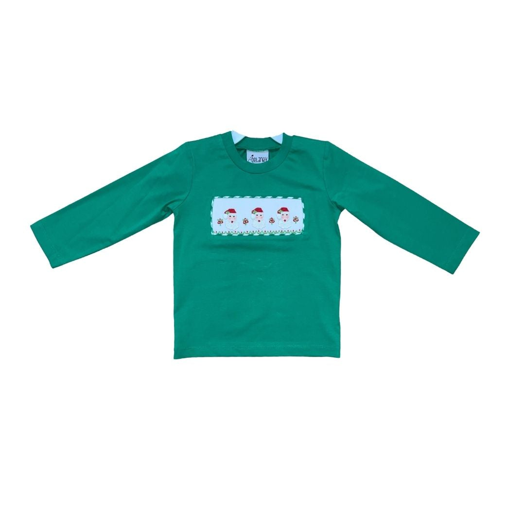 Green Knit LS T-Shirt with Santa Smocking