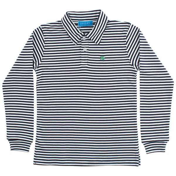 Bailey Boys Harry LS Polo: Navy/White Stripe