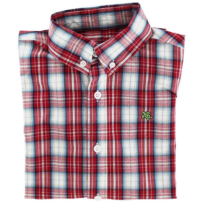 Roscoe Button Down Shirt: Cranberry Plaid