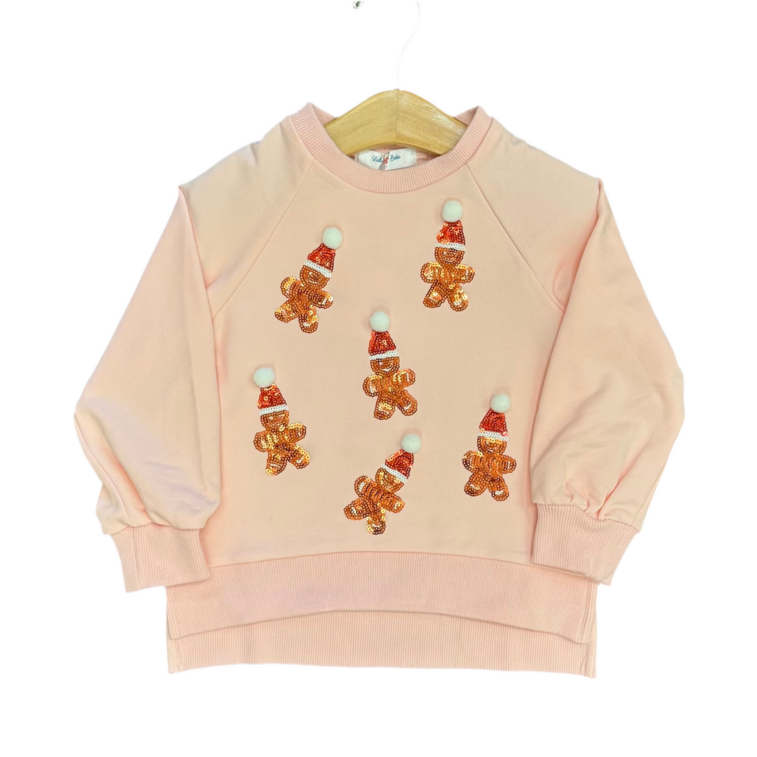 Sequin Gingerbread White LS Puff Sleeve Top