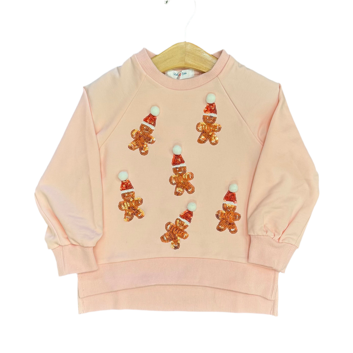 Sequin Gingerbread White LS Puff Sleeve Top