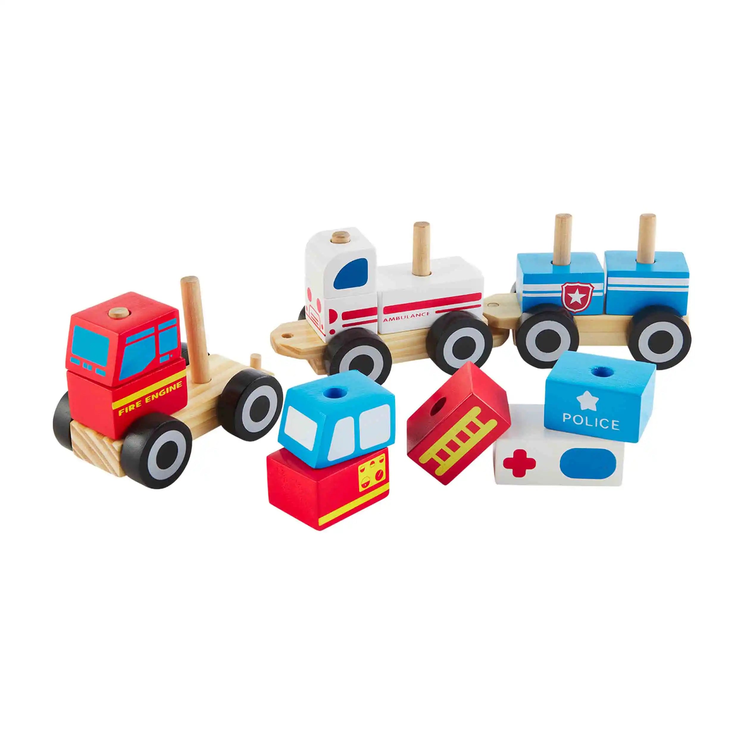 Mud Pie Wood Emergency Vehicle Block Train