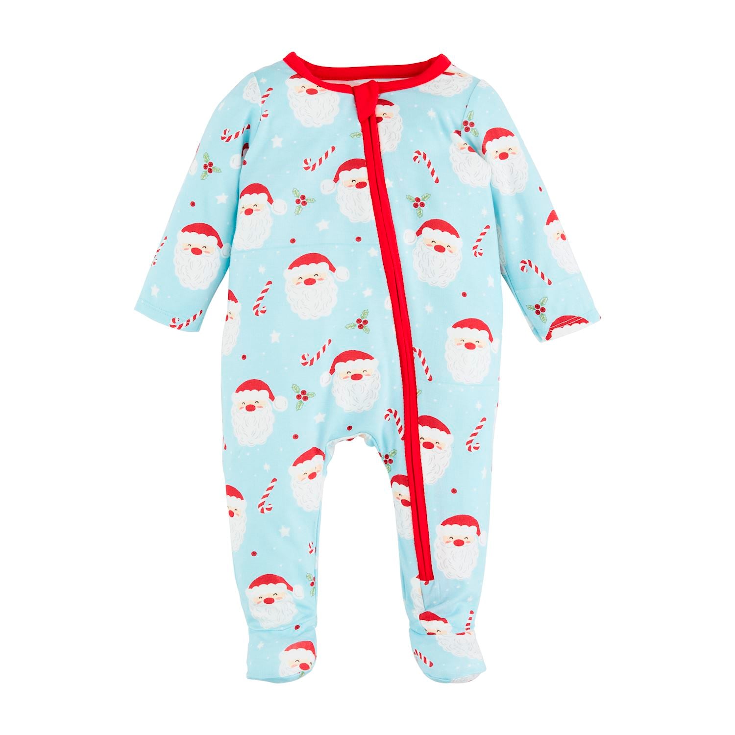 Santa Glow-in-the-Dark Bamboo Footie: Light Blue