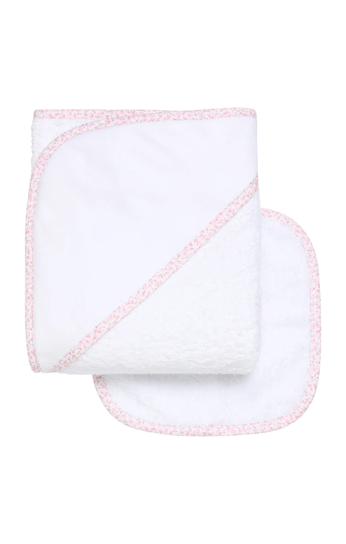 Hooded Towel + Washcloth Gift Set: White with Ballet Floral Trim