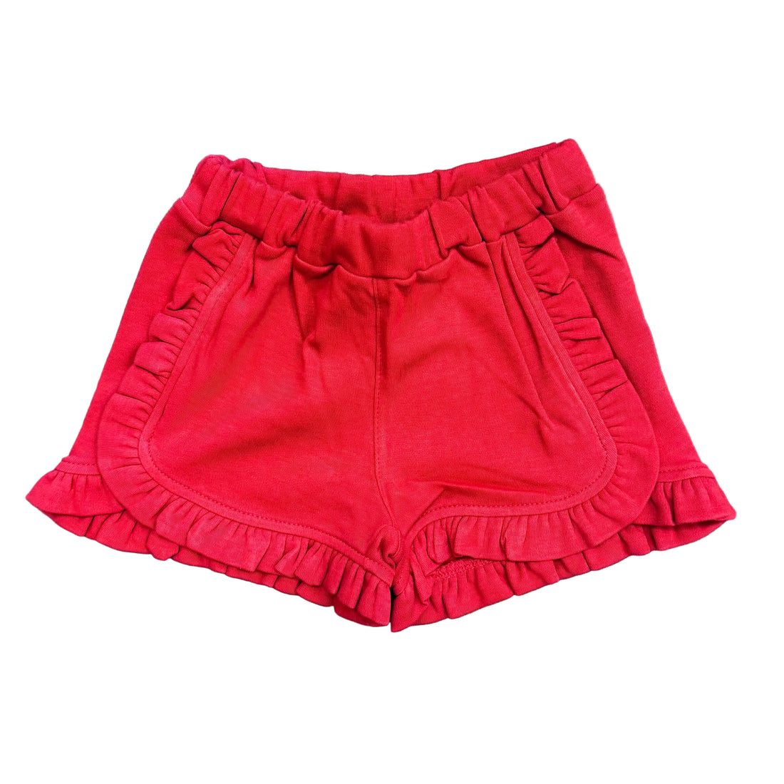 Deep Red Ruffle Trim Shorts