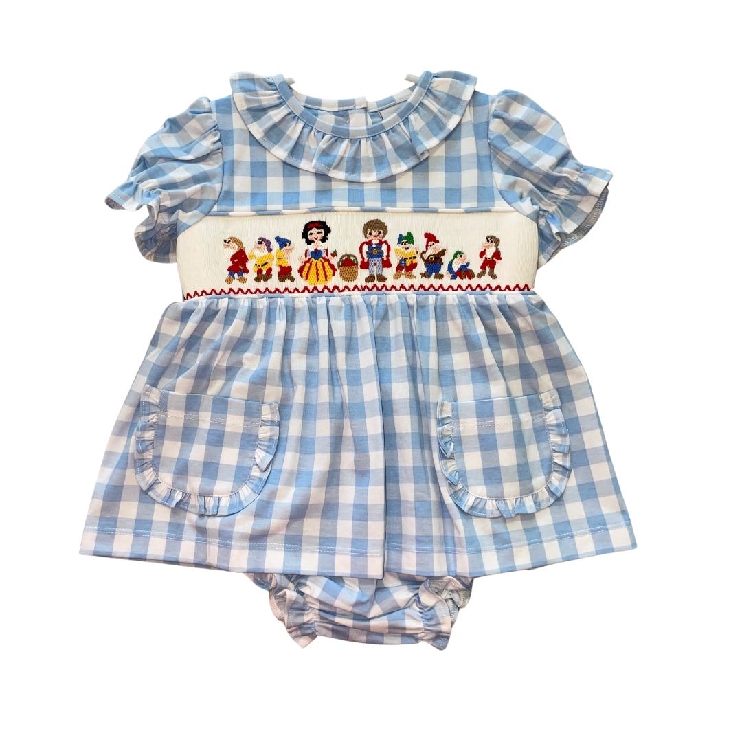 Blue/White Check Bloomer Set with Princess Smocking