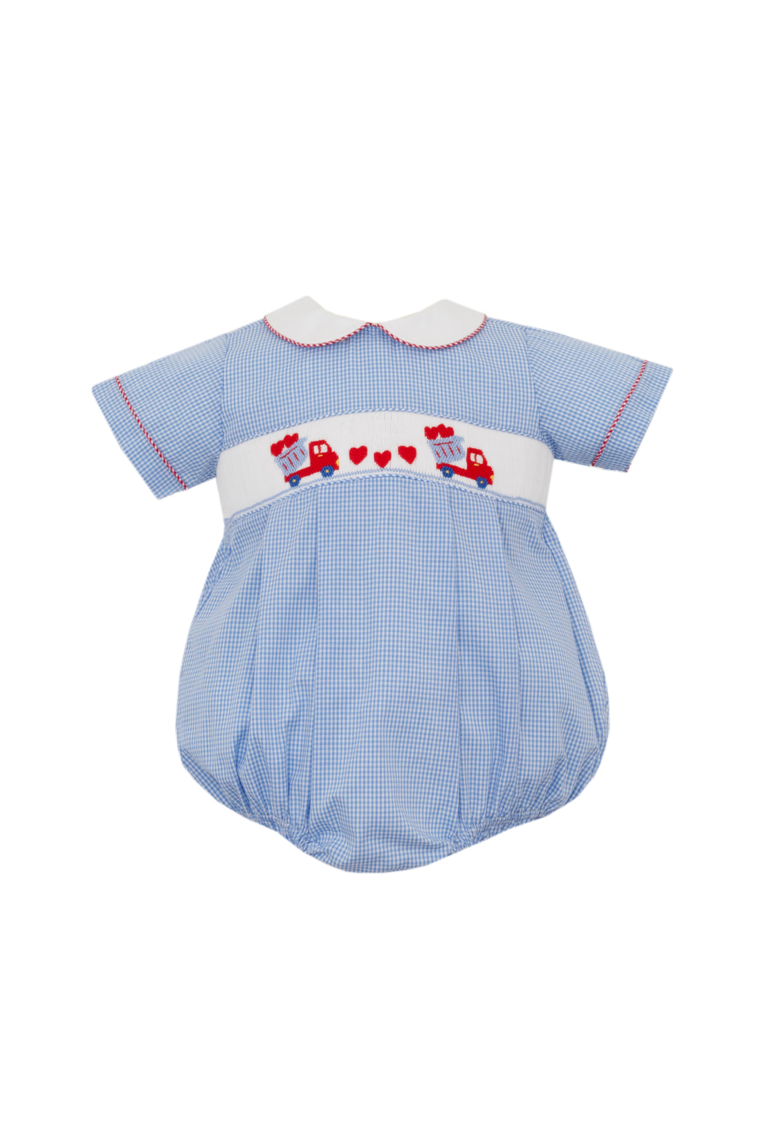 Blue Gingham Valentines Smocked Boy Bubble