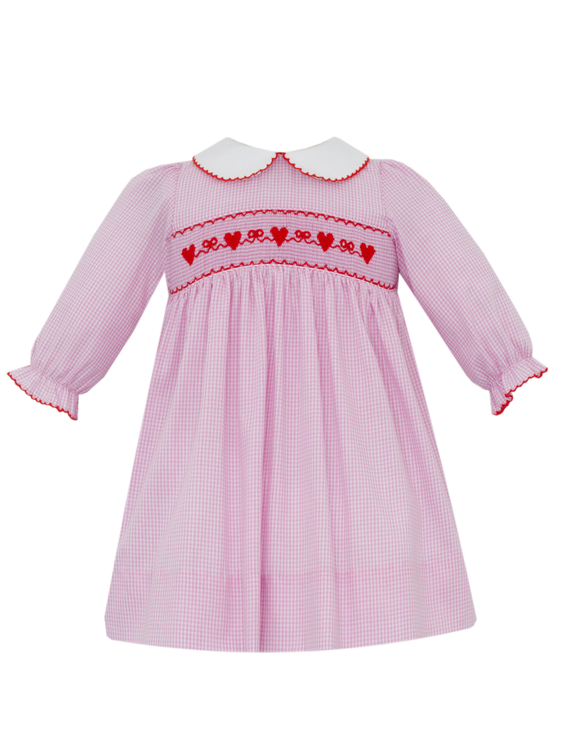 Pink Gingham Valentines Smocked LS Dress