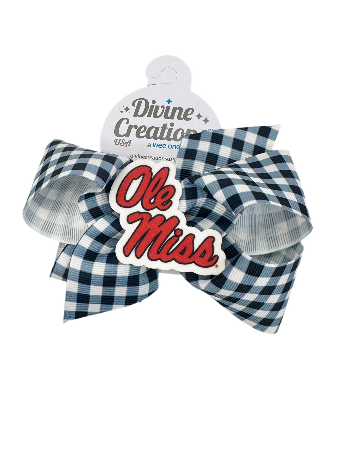 Medium Blue Gingham Hair Bow with Ole Miss Licensed Patch
