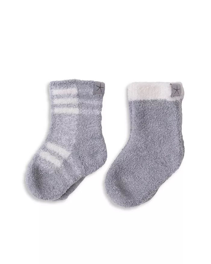 CozyChic Baby Plaid Sock Set: Moonbeam/Cream