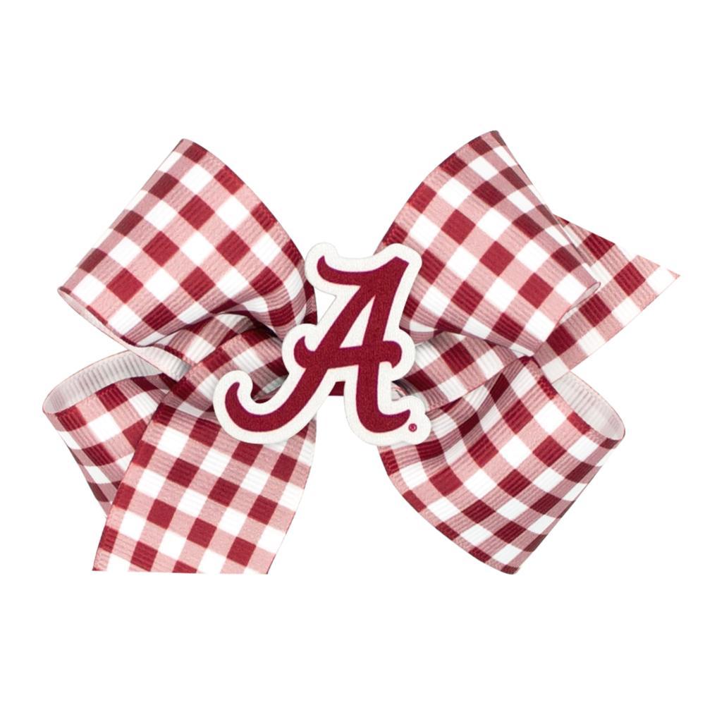 King Crimson Gingham Hair Bow with Alabama Patch
