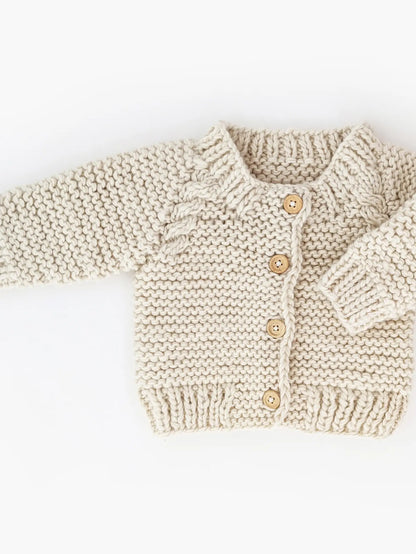 Garter Stitch Cardigan Sweater: Natural