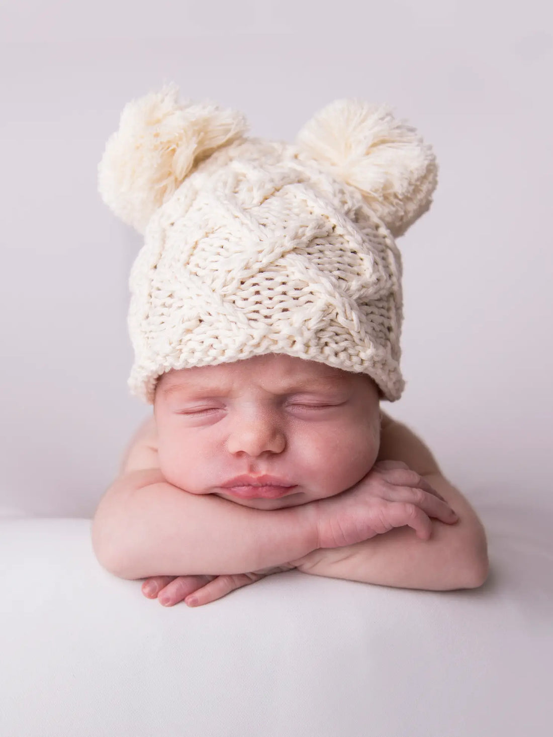 Huggalugs Newborn Aran Double Pom Beanie Hat - Natural