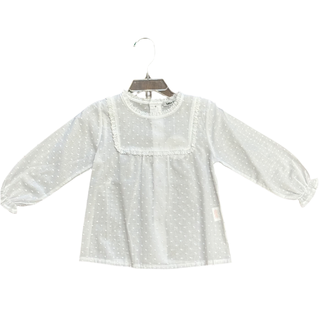 Flora Long Sleeve Swiss Dot Shirt: White