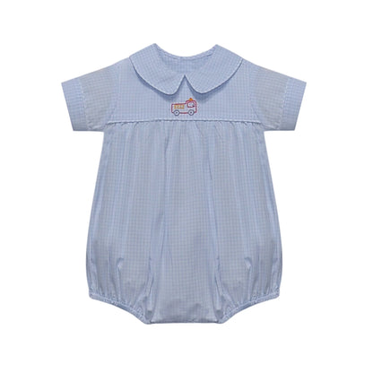 Light Blue Gingham Tate Boy Bubble: Fire Truck
