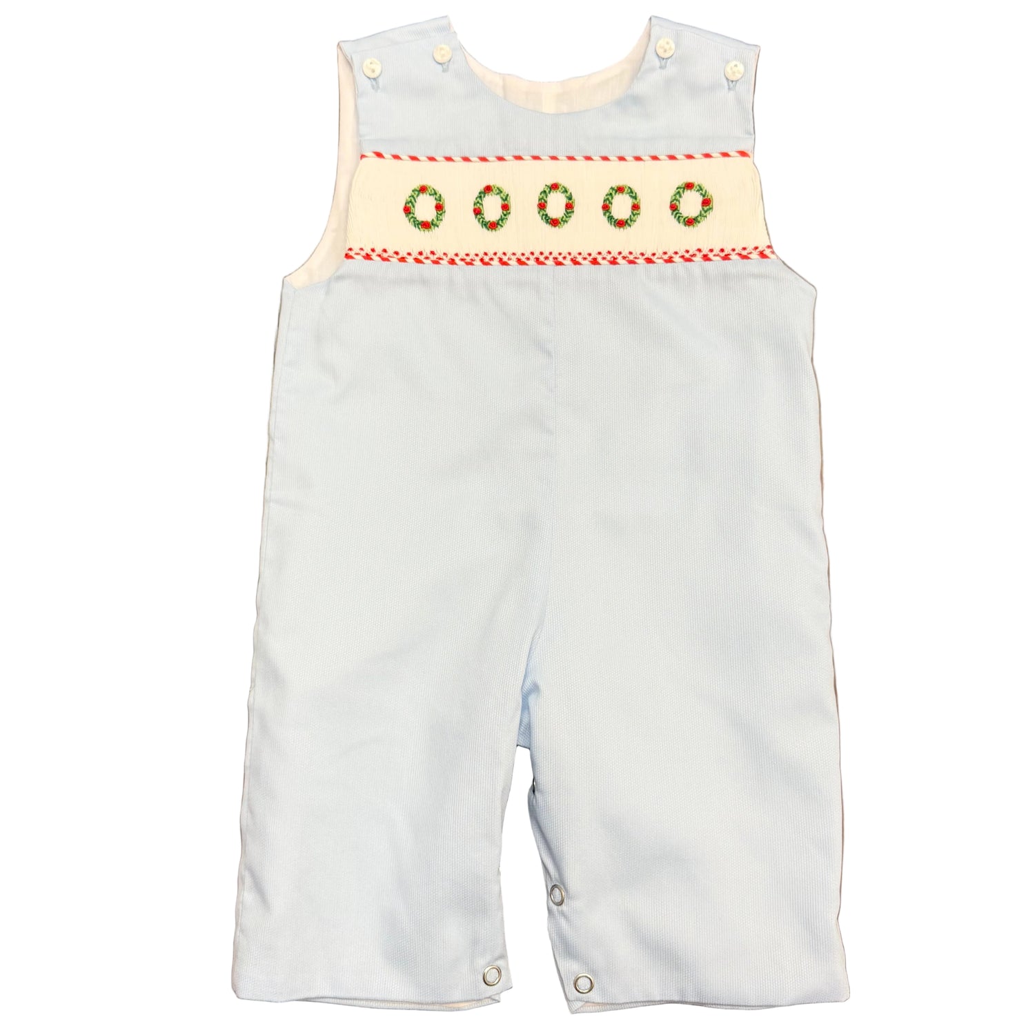 Light Blue Christmas Wreath Smocked Longall