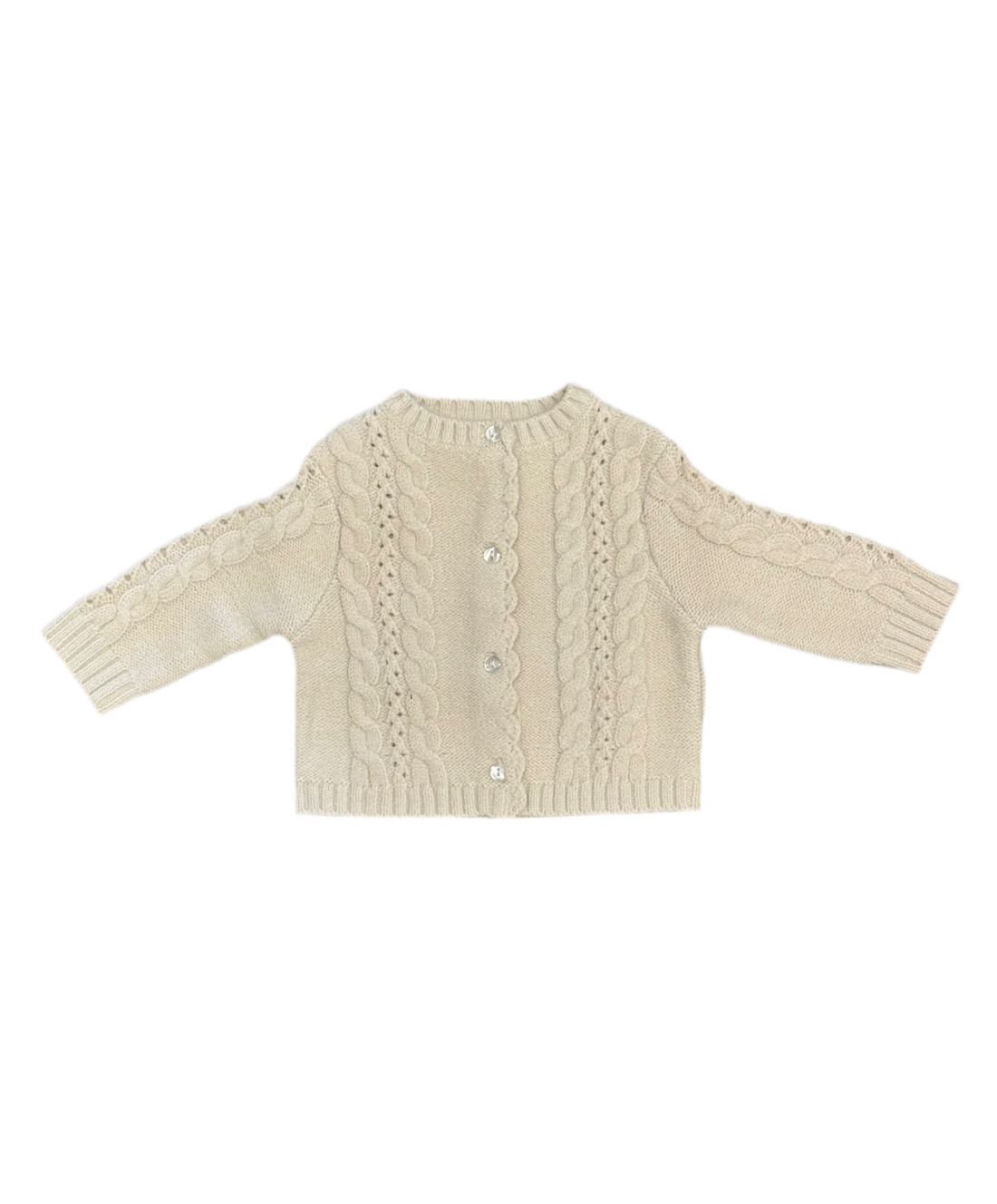 Cable Knit Baby Cardigan: Beige