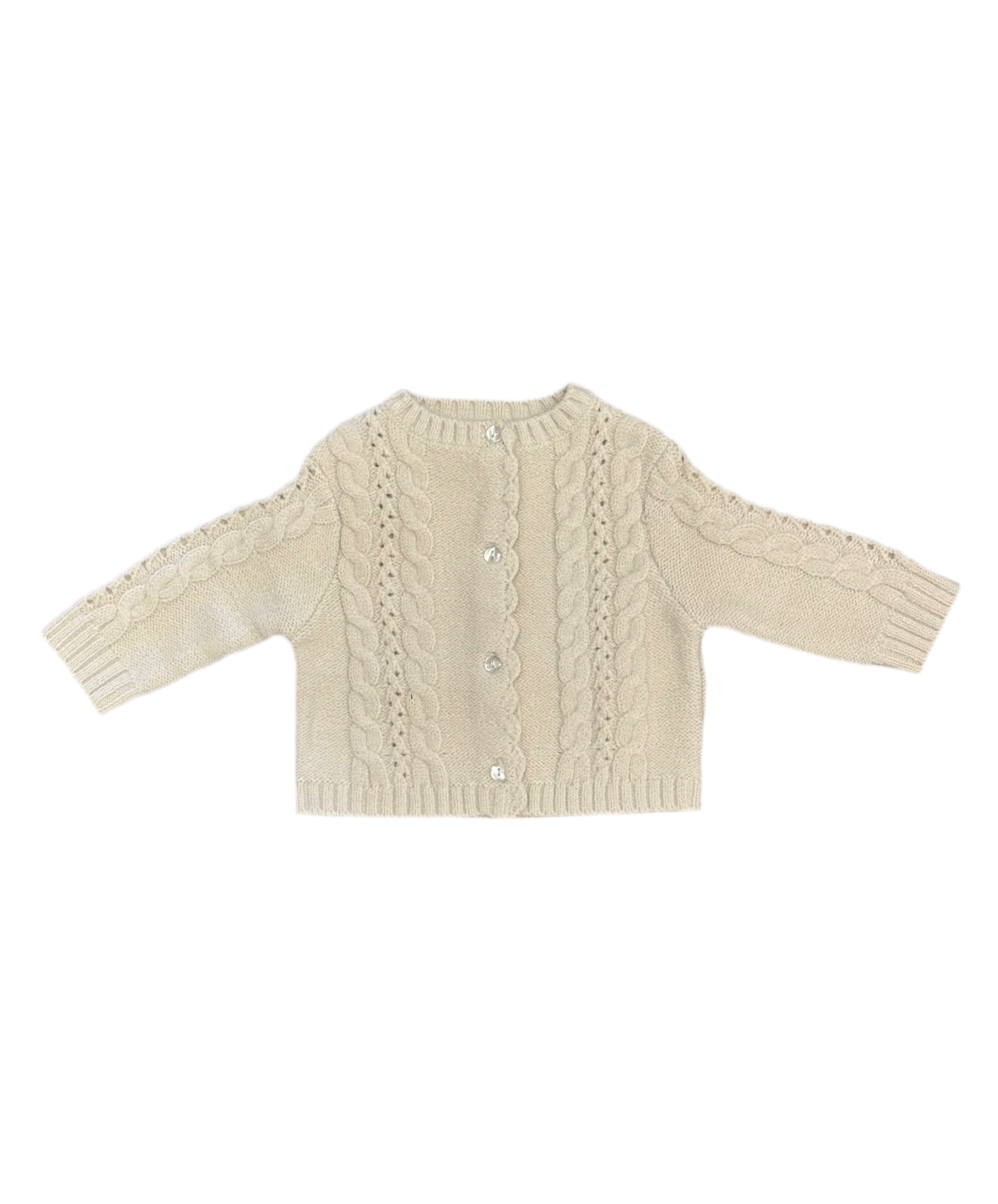 Cable Knit Baby Cardigan: Beige