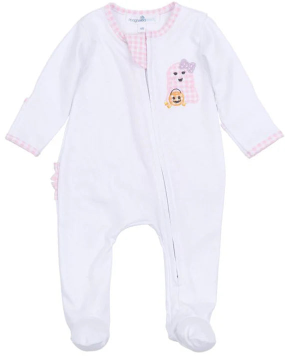 Boo Crew Applique Ruffle Footie: Light Pink