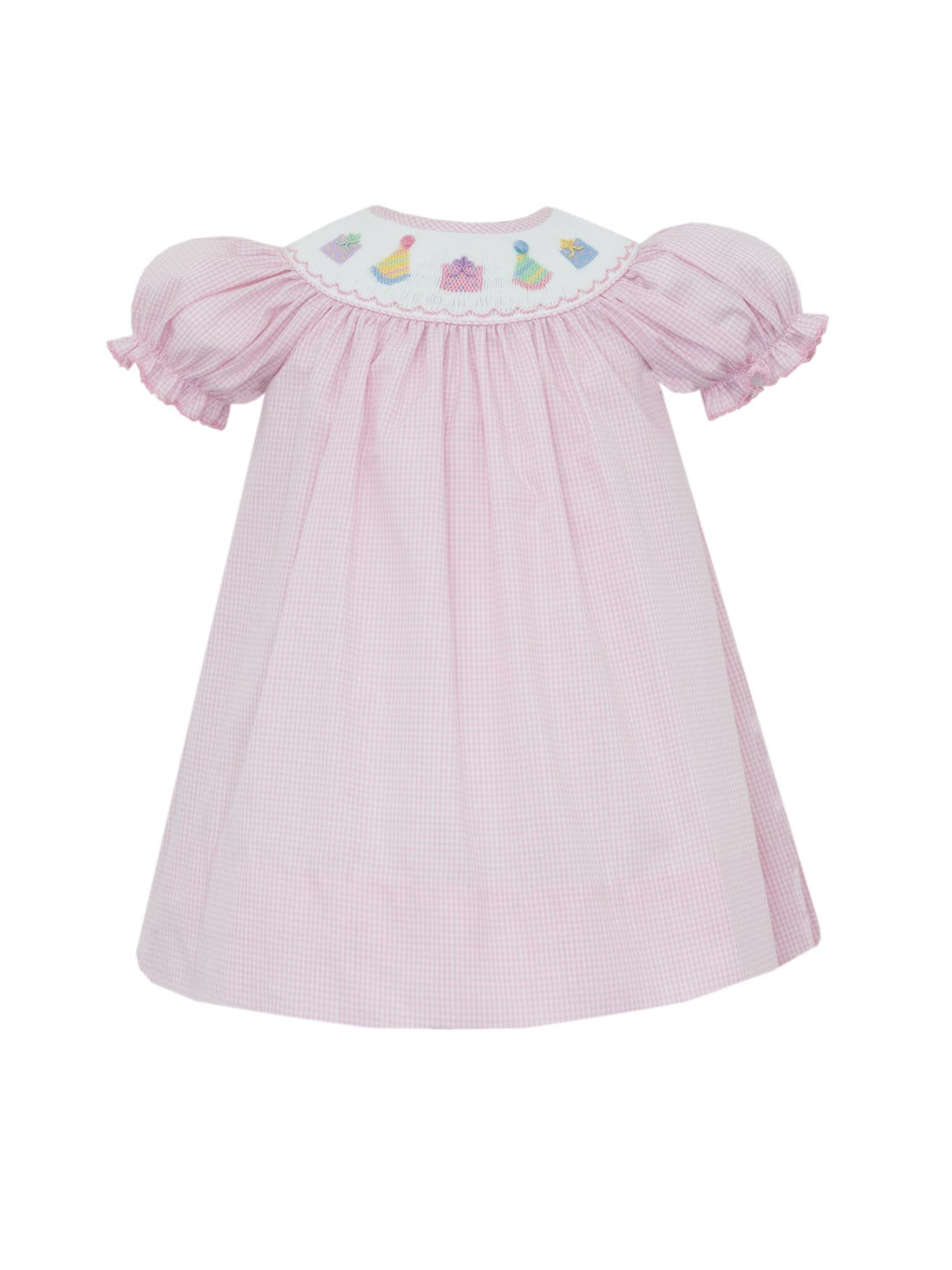 Birthday Girls Pink Gingham Bishop Smocked Dress