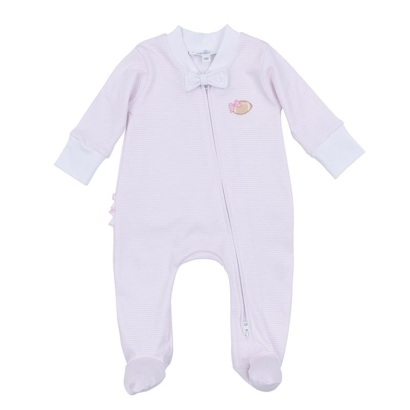 Touchdown Cutie Embroidered Zipper Footie: Pink