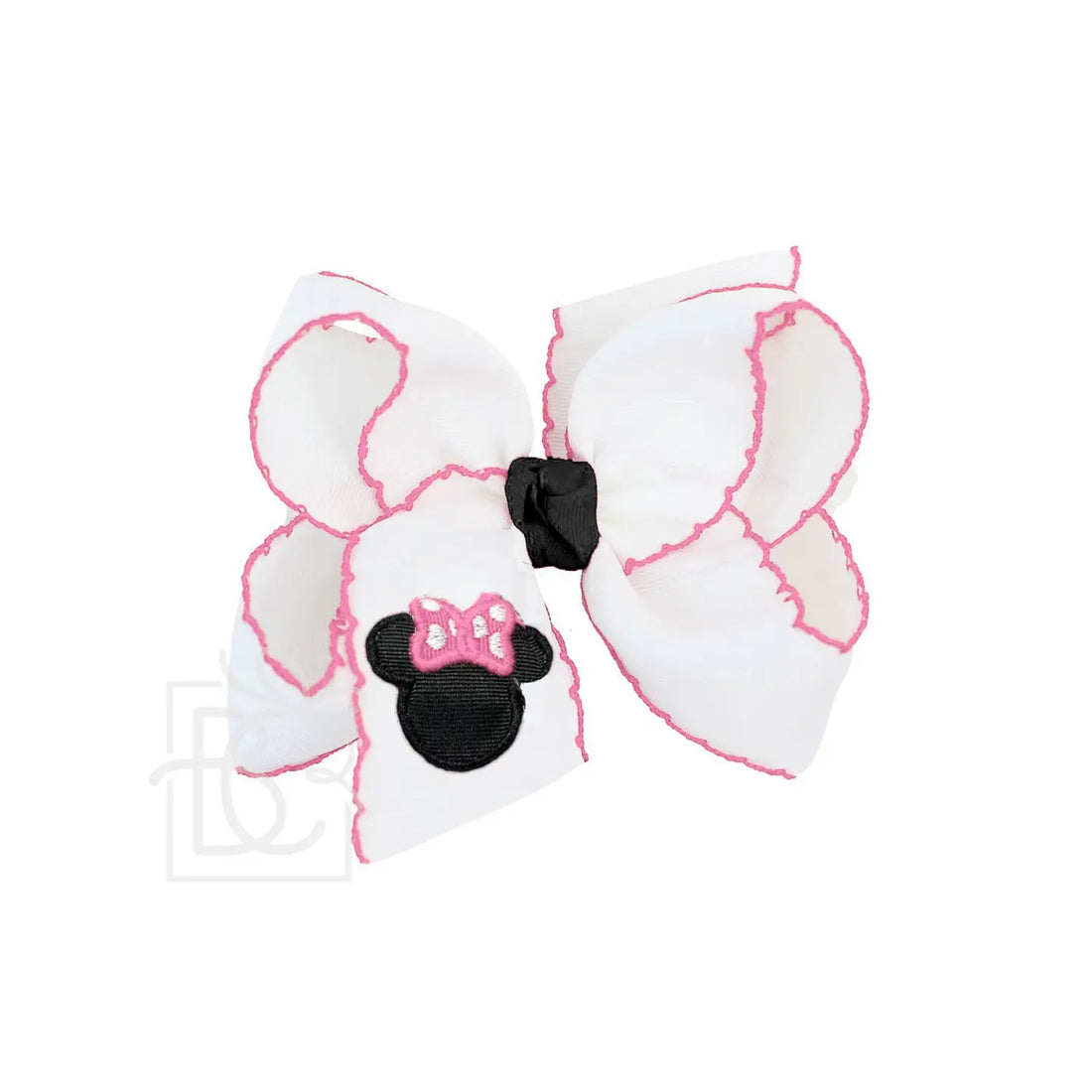 4.5&quot; Crochet Edge Grosgrain Hairbow on Clip: Embroidered Mouse