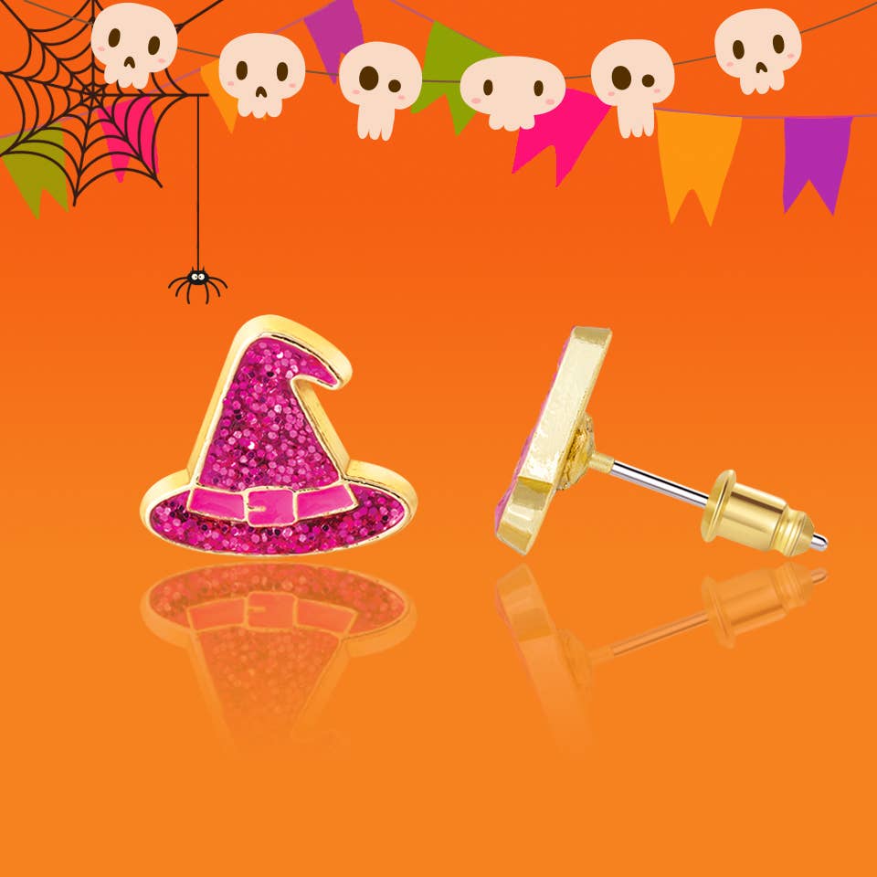 Halloween Glitter Witch Hat Stud Earrings