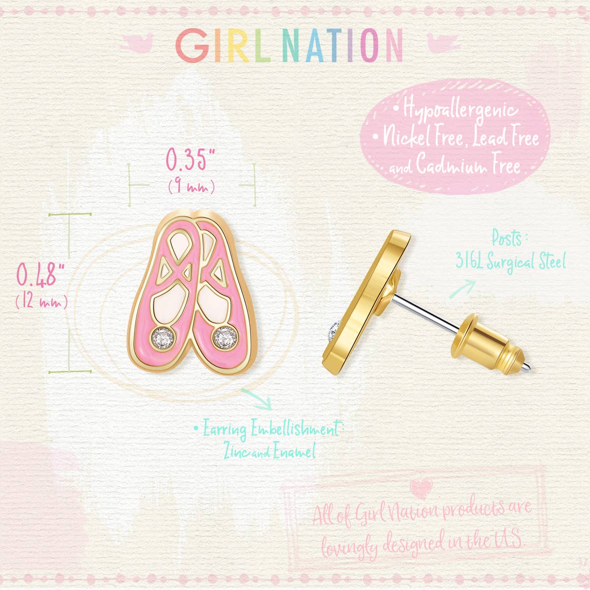 Ballet Slippers Cutie Stud Earrings for Girls