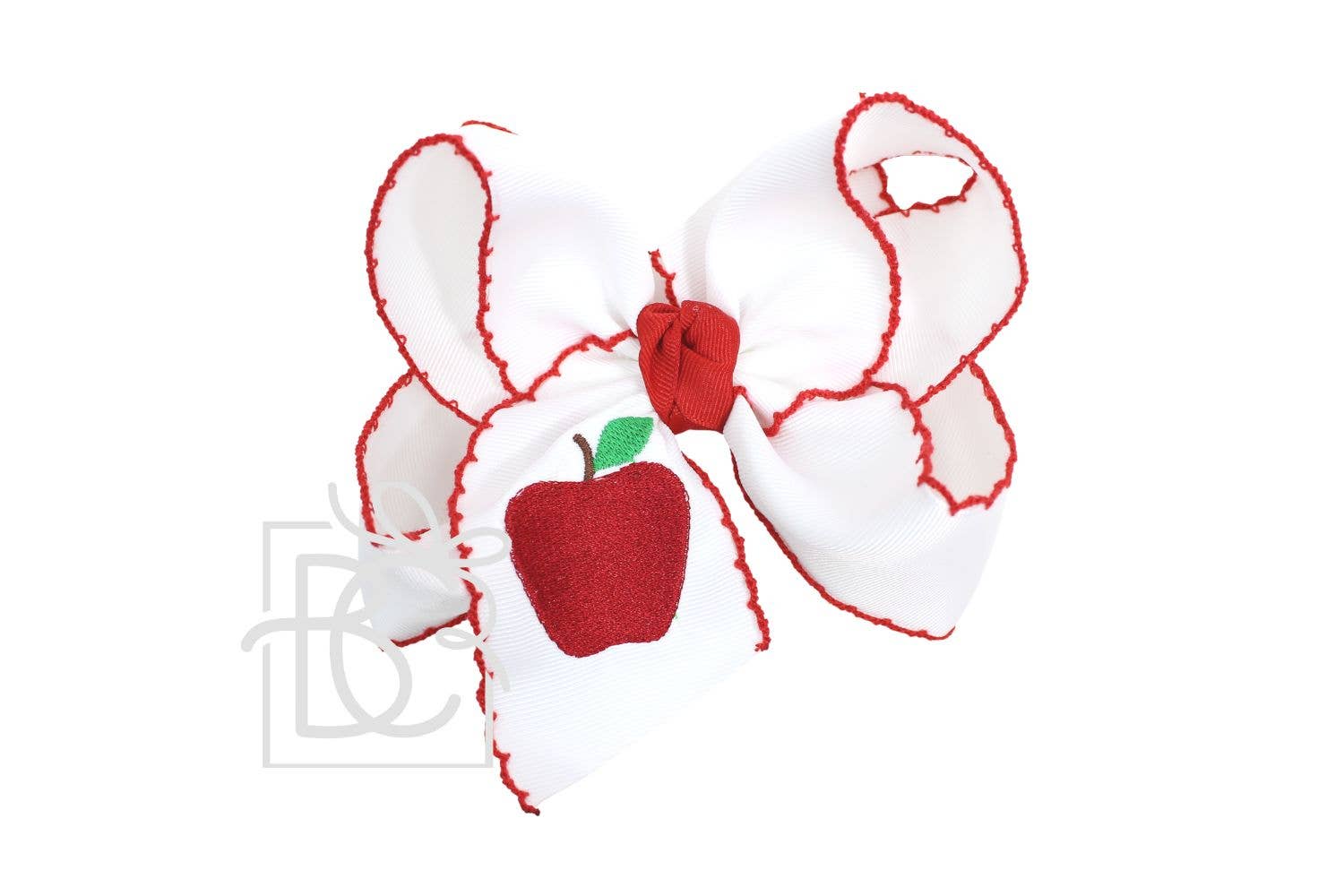 5.5&quot; Apple Embroidered Crochet Edge Hairbow on Alligator Clip