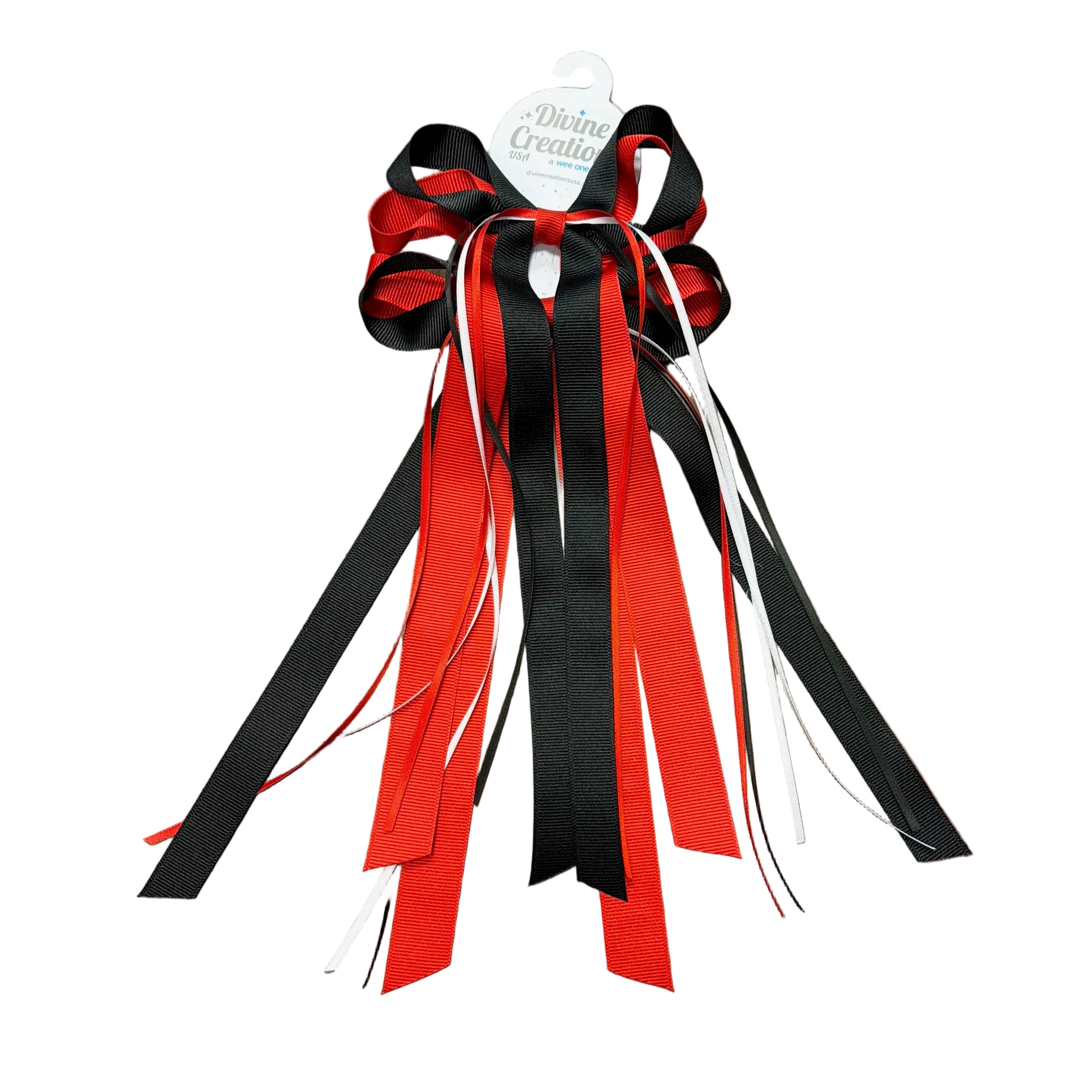 Red/Black/White Streamer Boot Bows (Set of 2)