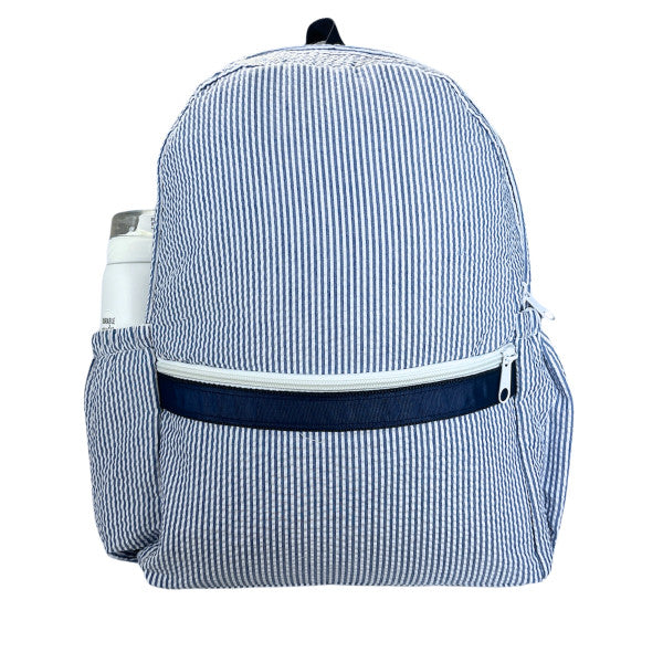 Seersucker Backpack with Pockets (medium): Navy