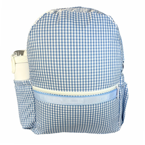 Gingham Backpack with Pockets (medium): Baby Blue