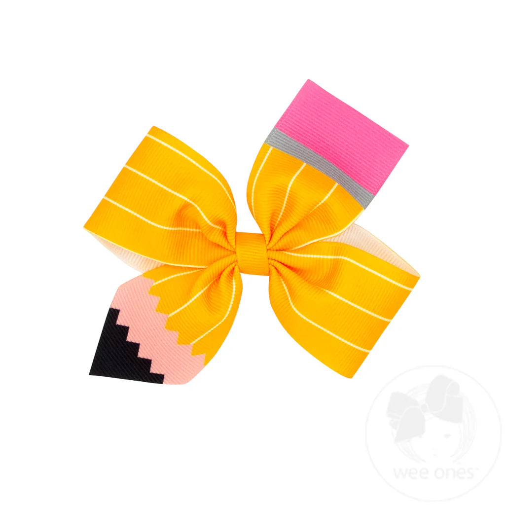 Medium Pencil Print Grosgrain 2-Loop Hair Bow