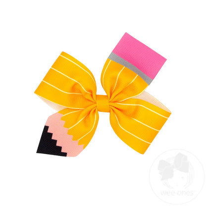 Medium Pencil Print Grosgrain 2-Loop Hair Bow