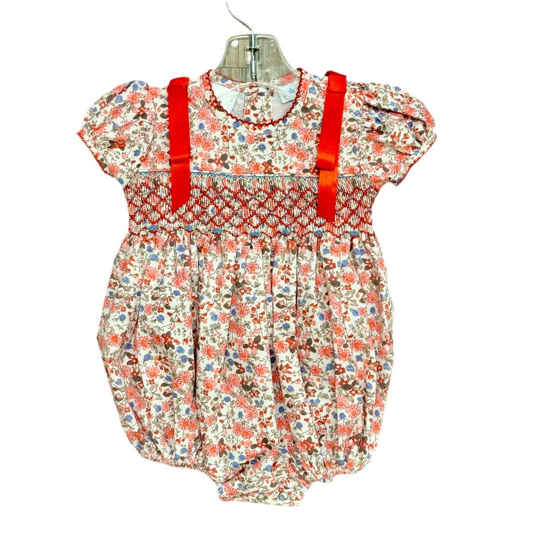 Holiday Floral Smocked Rosie Bubble