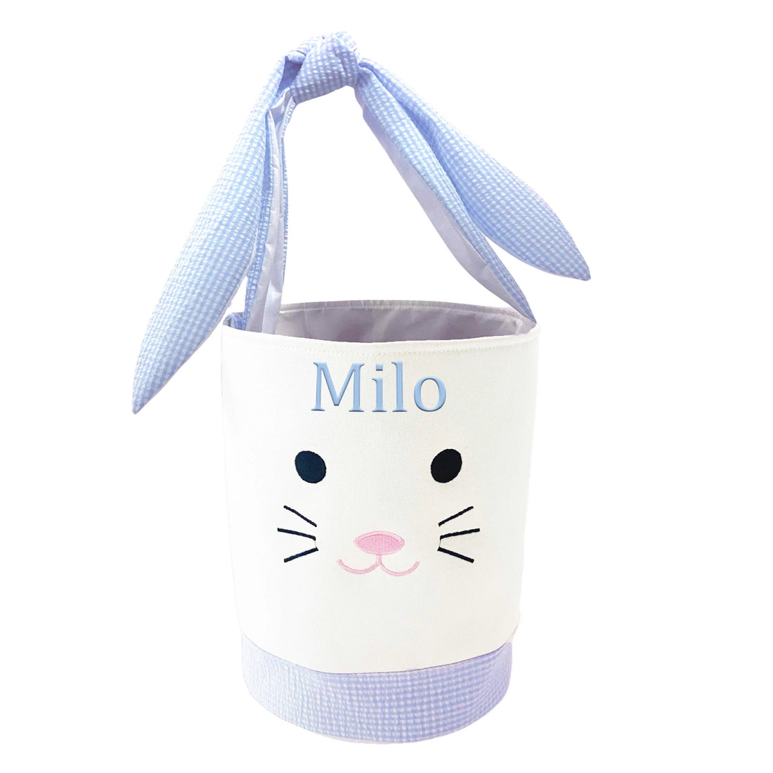 Canvas &amp; Seersucker Bunny Basket: Blue