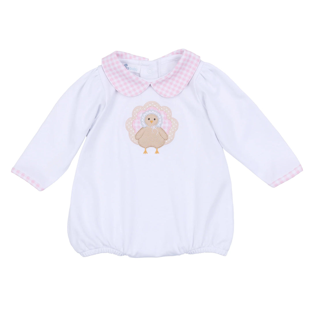 Pilgrim Pals Applique Collared LS Girl Bubble: Pink