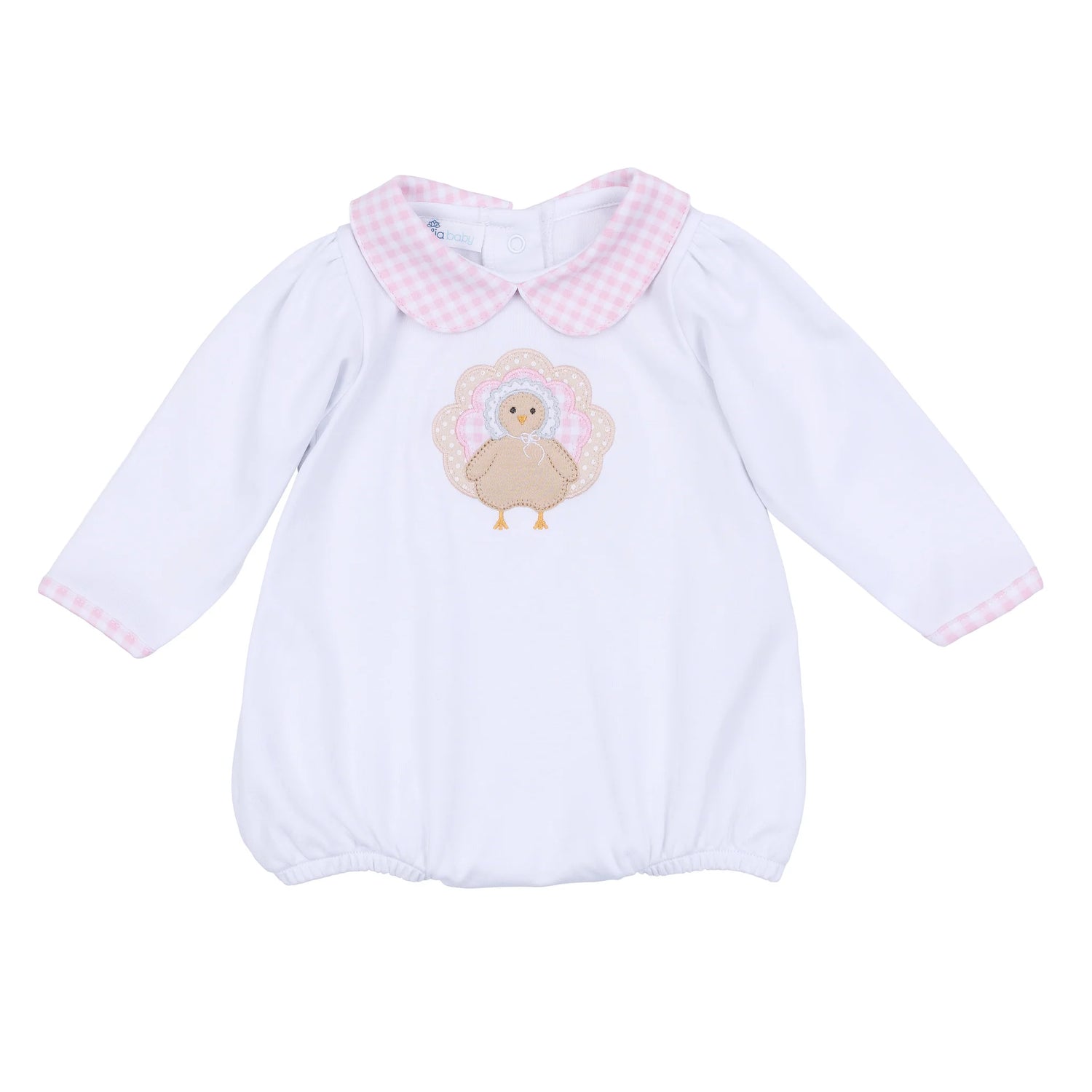Pilgrim Pals Applique Collared LS Girl Bubble: Pink