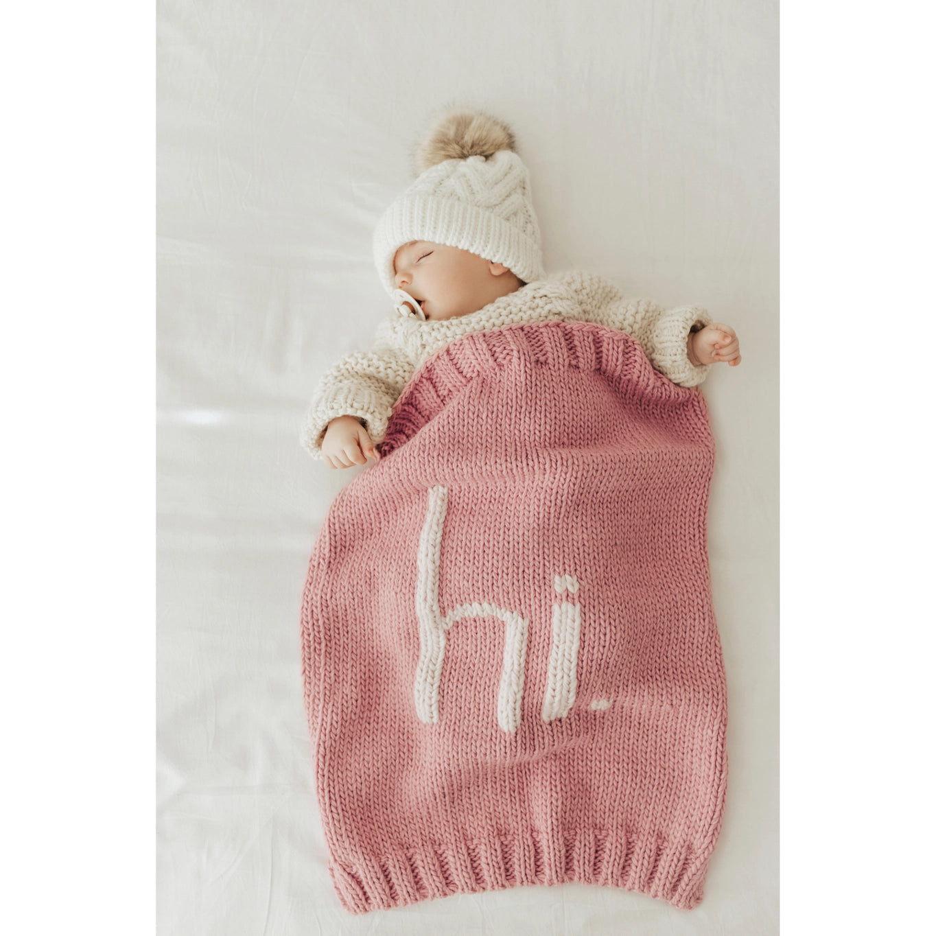hi. Hand Knit Blanket: Rosy Pink