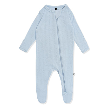 Pointelle Zippered Footie: Breeze