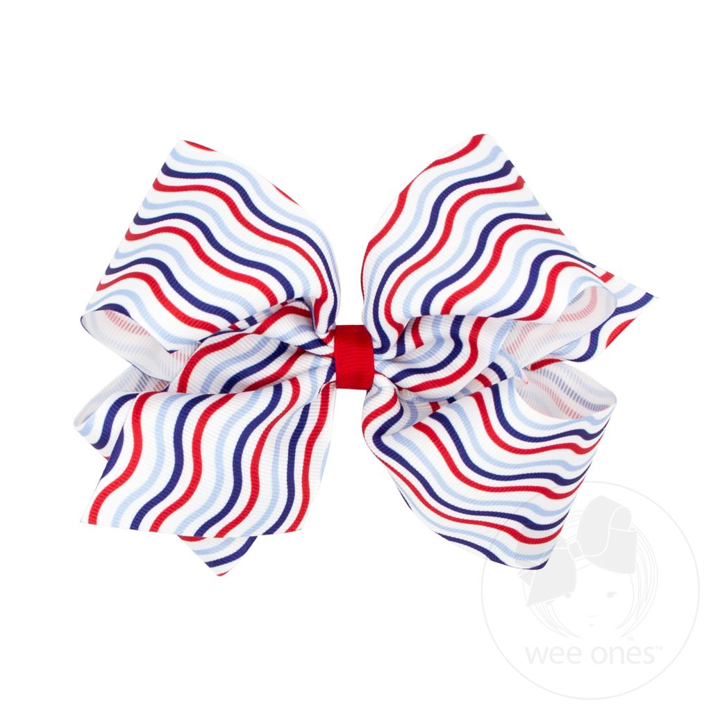 King Grosgrain Hair Bow with Americana Print: Stripes